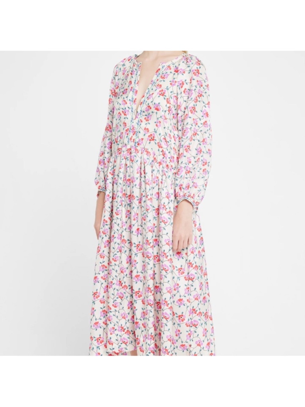 Alix of Bohemia Saranna Hand-Printed Silk Floral Maxi Dress in Rosebud Size XS - Picture 8 of 15
